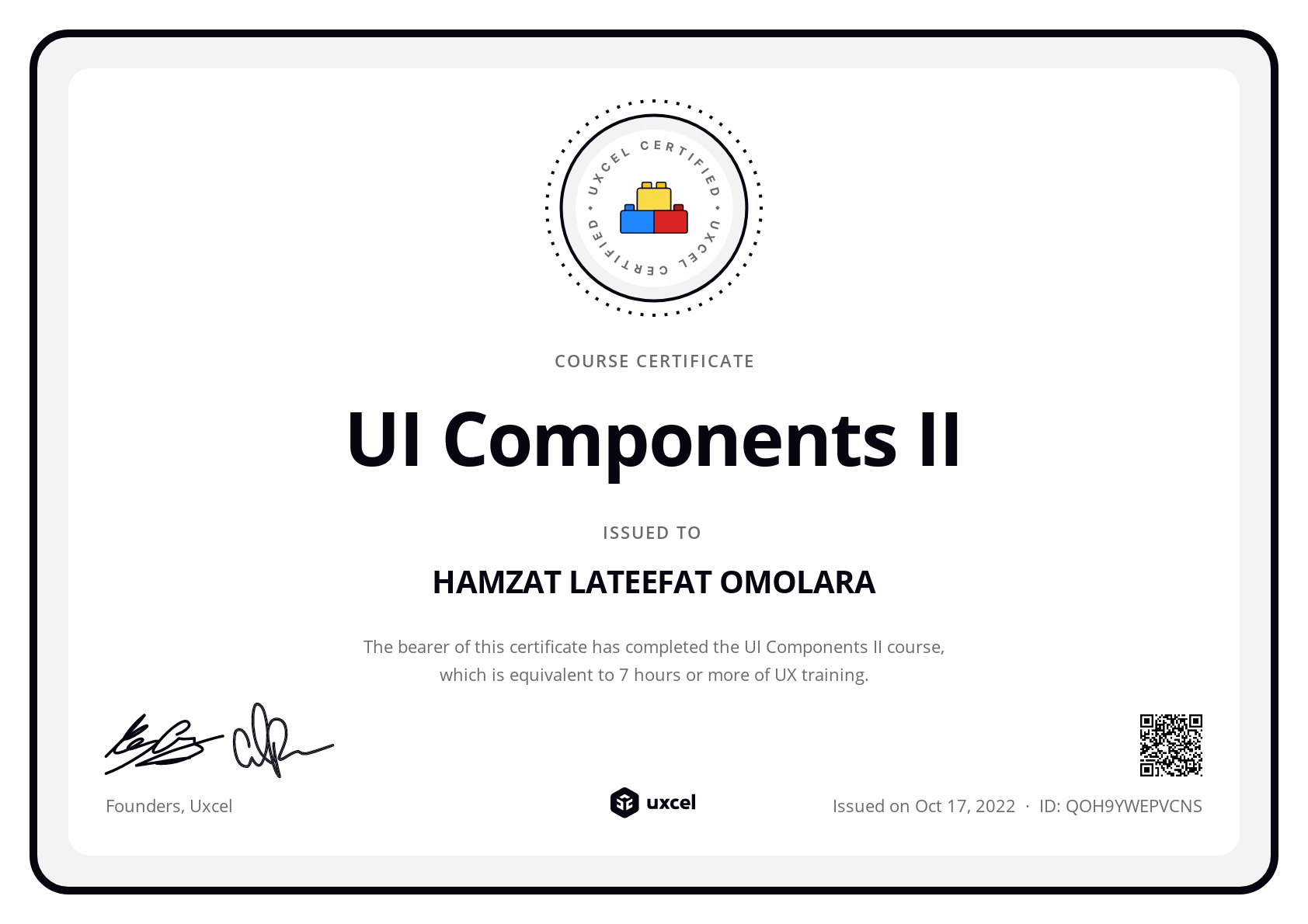 HAMZAT LATEEFAT OMOLARA's certificate